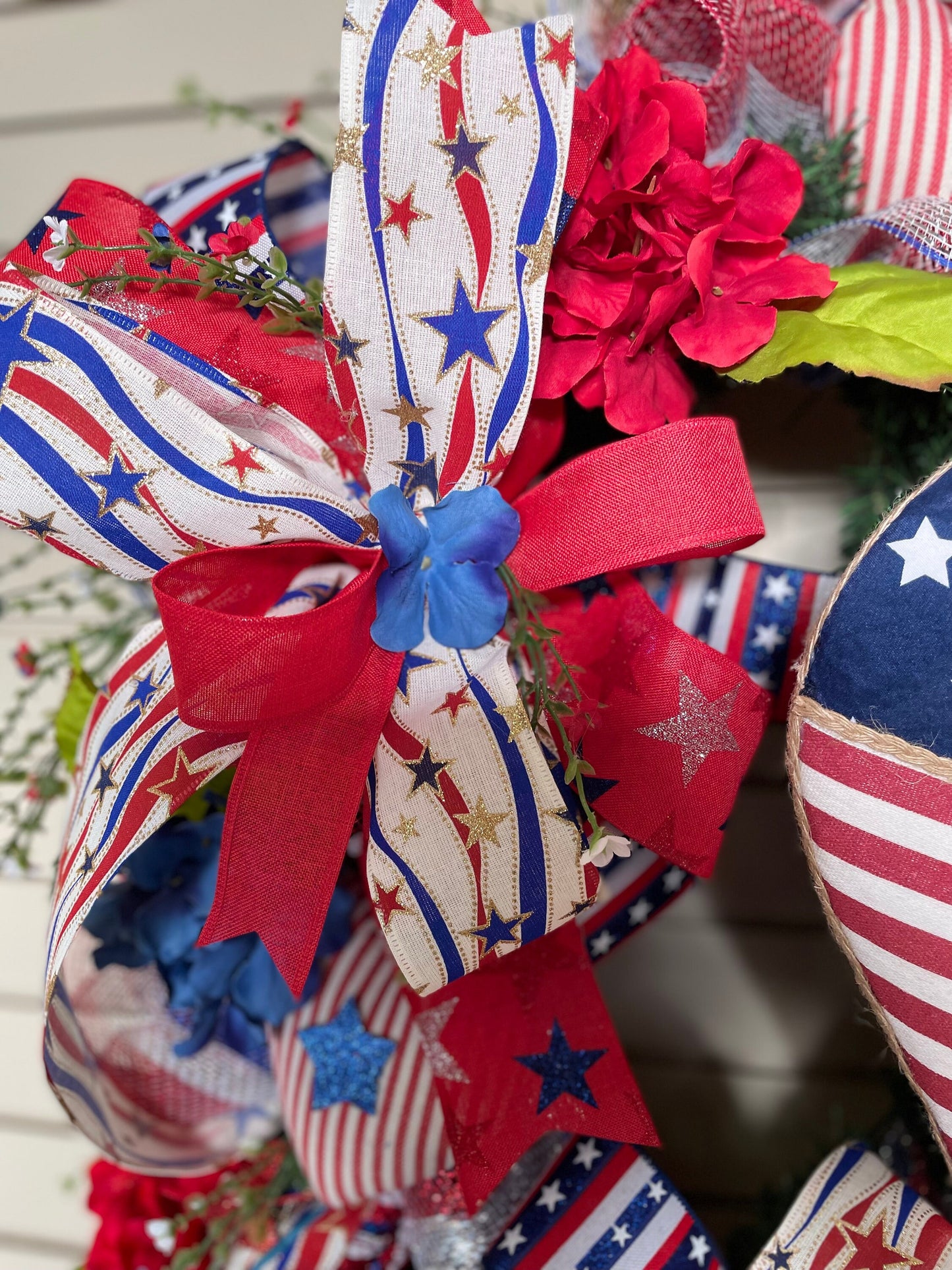 Patriotic 4th of July wreath perfect for Independence Day, Memorial Day decorations or as a gift for a USA military family.