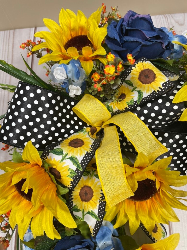 This Large Square Sunflower  Moss Front Door Wreath is a Cheerful Welcome or Greeting for  Spring, Summer or Everyday Porch Decor.