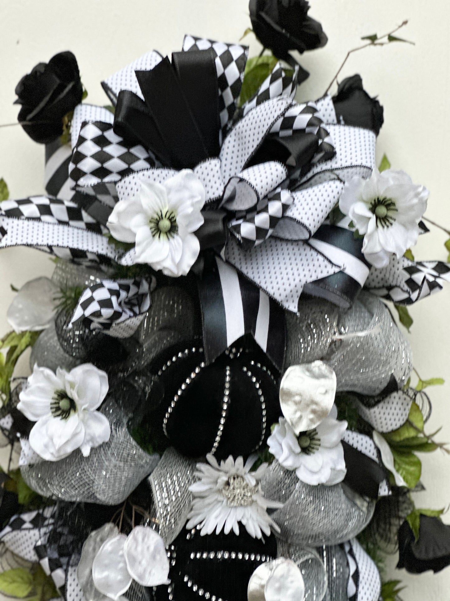 Halloween Glam and Bling Sister Black and White Wreaths for  Double Doors
