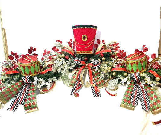 🎄 Christmas Nutcracker Mantle Decor Set – 3-Piece Ready-to-Style Holiday Garland with Drums & Top Hat