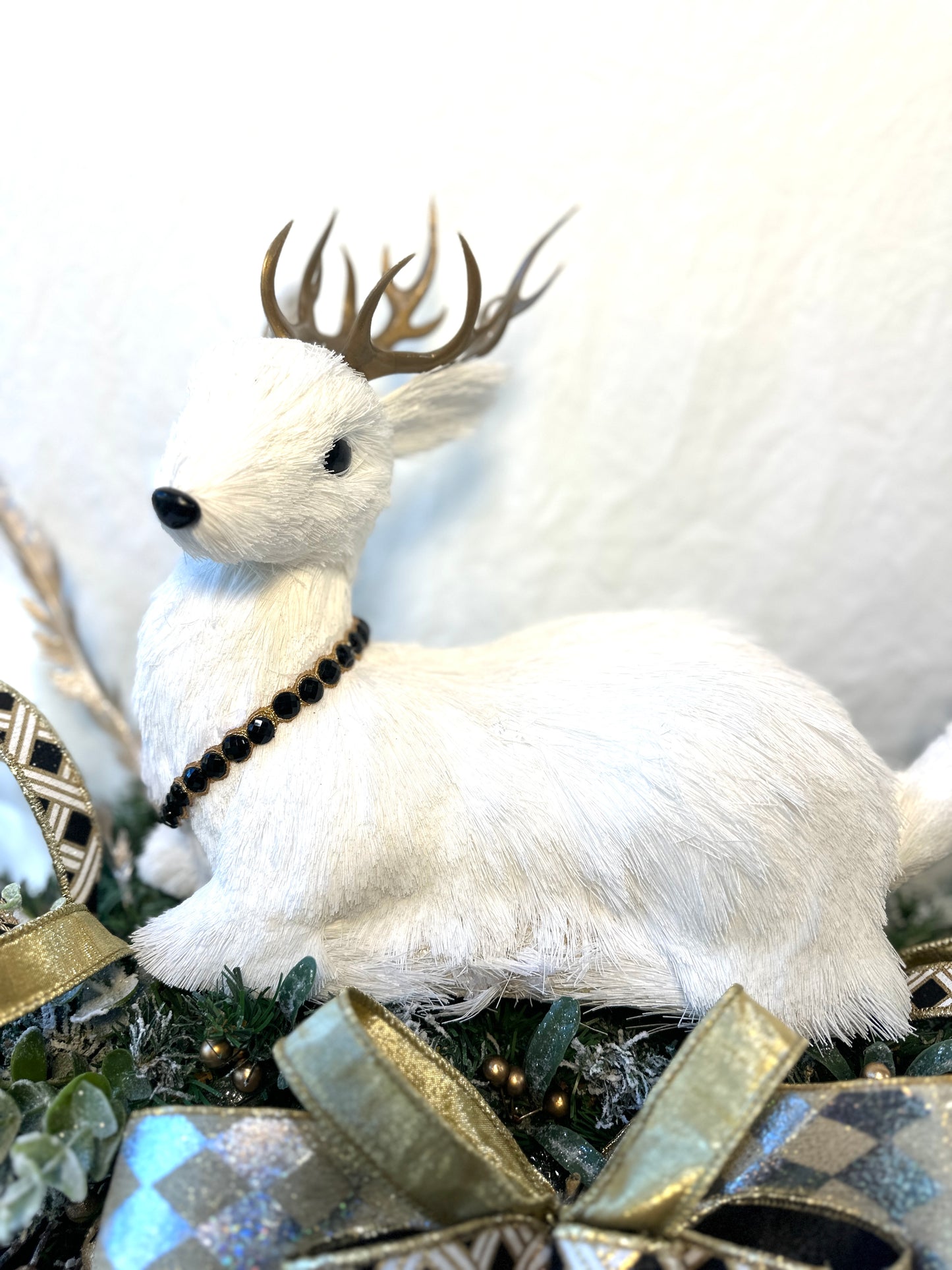 Elegant 3-Piece Christmas Mantle Set — Silver, Gold & Black Holiday Decor with White Deer | No Nails Required