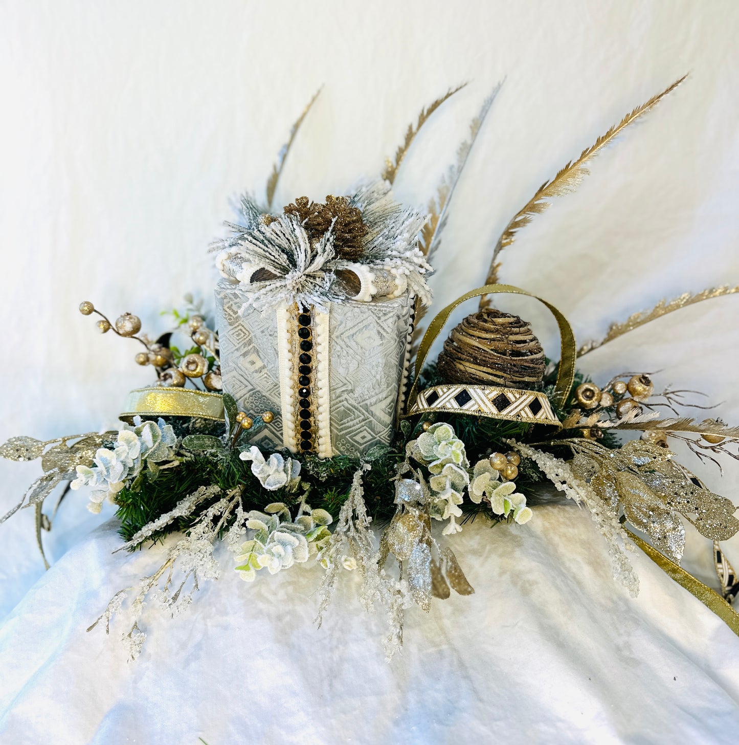 Elegant 3-Piece Christmas Mantle Set — Silver, Gold & Black Holiday Decor with White Deer | No Nails Required