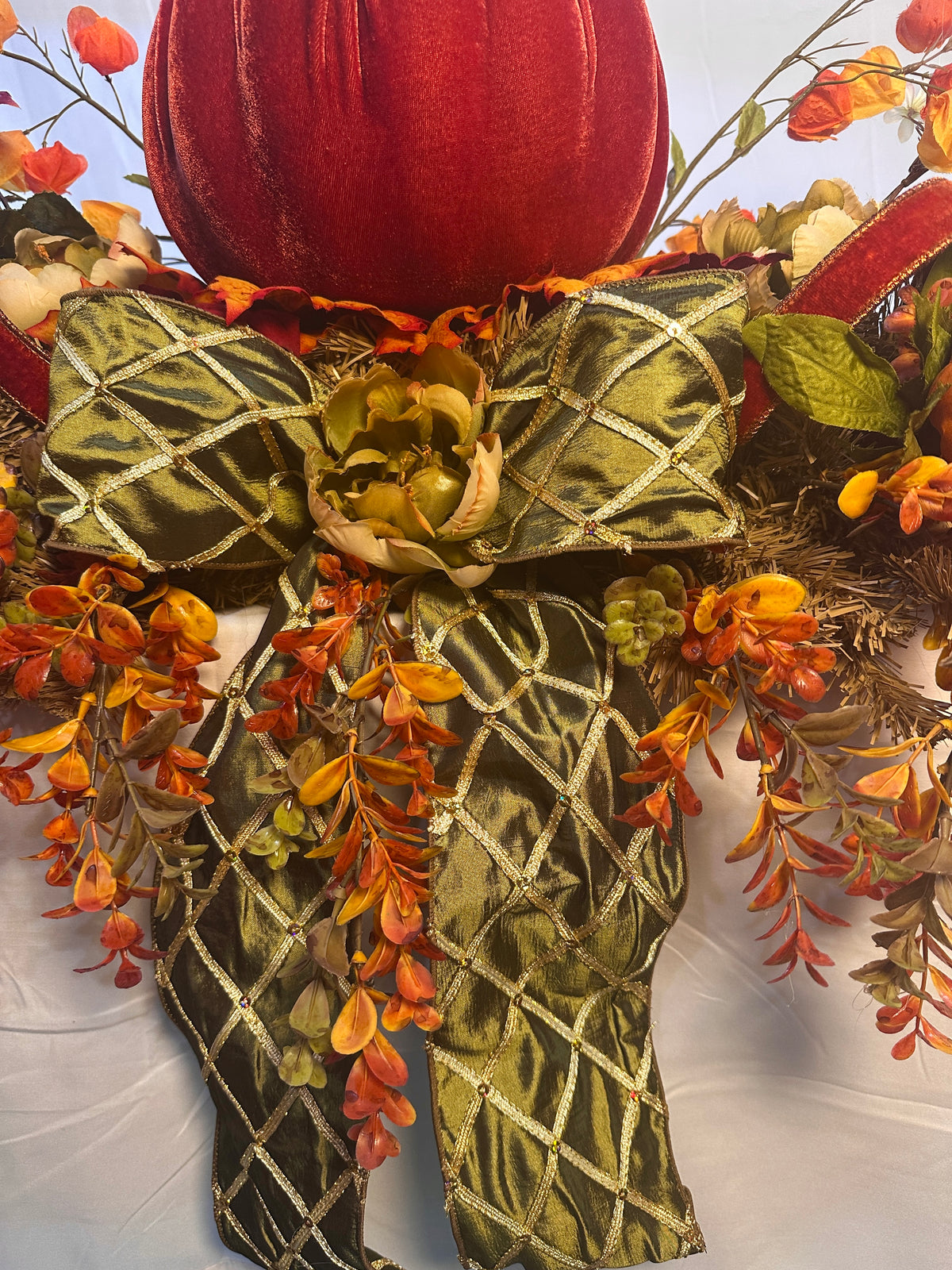 Autumn Velvet Pumpkin Mantel Arrangement, 77" Fall Decor