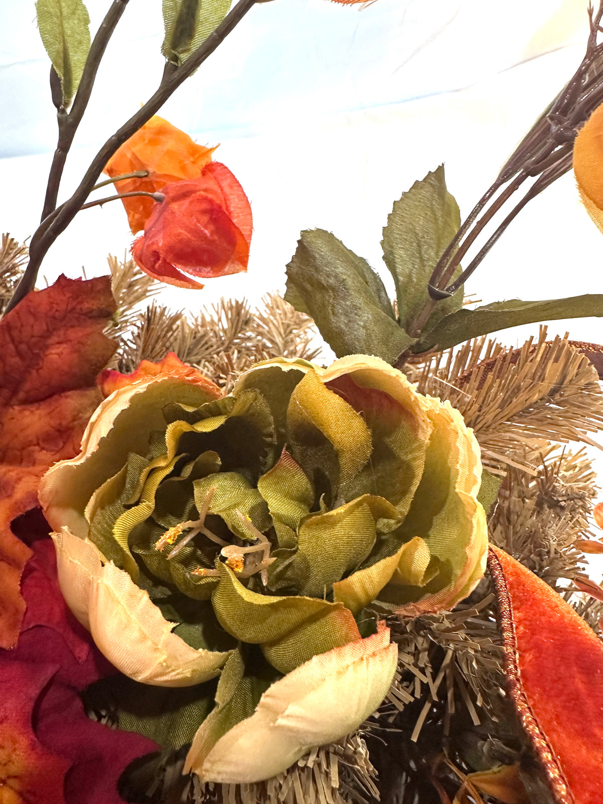 Autumn Velvet Pumpkin Mantel Arrangement, 77" Fall Decor