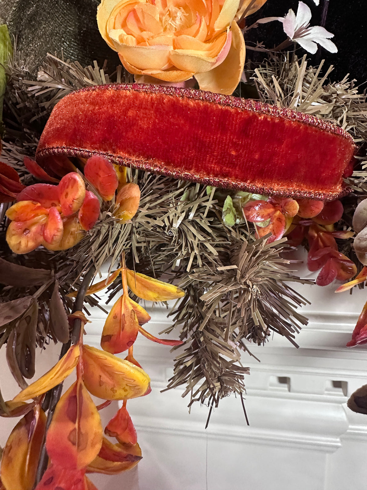 Autumn Velvet Pumpkin Mantel Arrangement, 77" Fall Decor