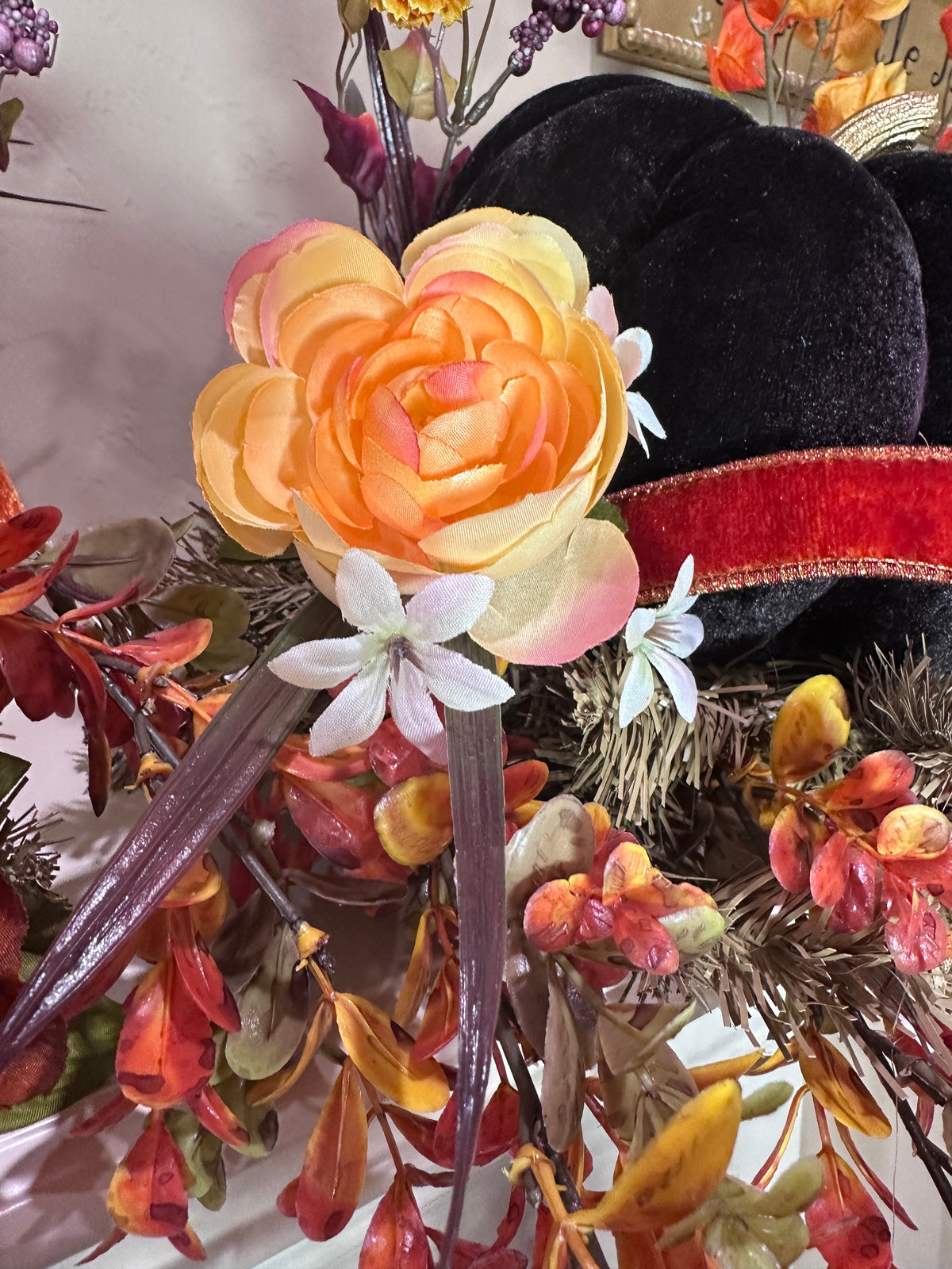 Autumn Velvet Pumpkin Mantel Arrangement, 77" Fall Decor