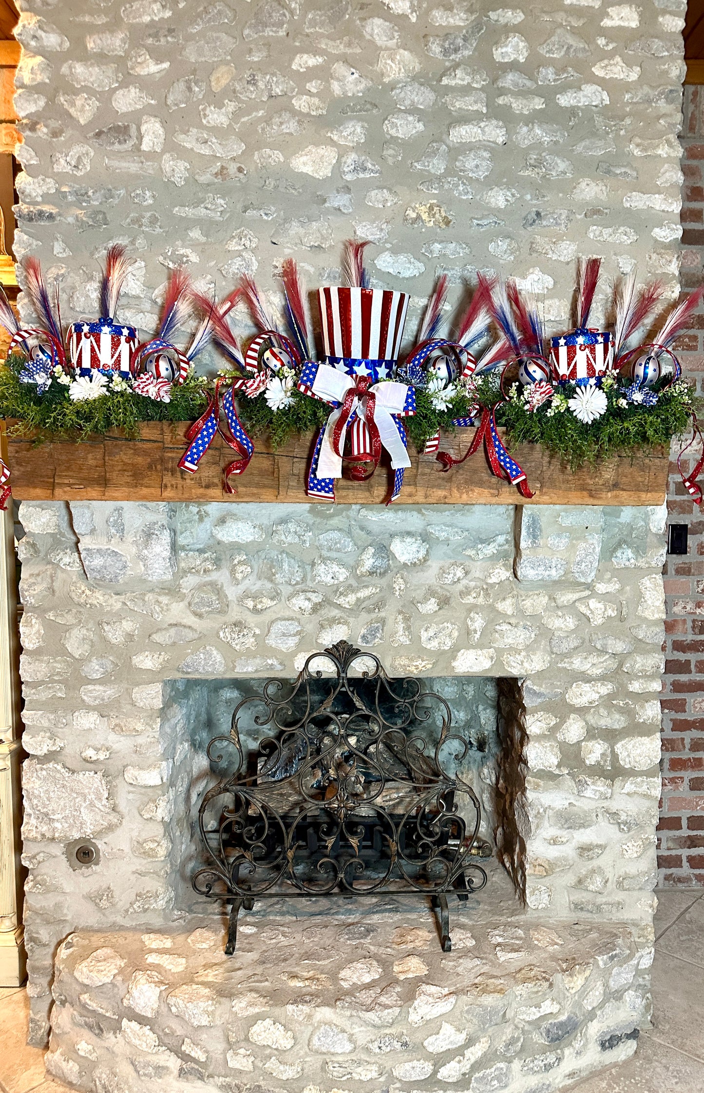 Patriotic Wreath & 3-Piece Mantel Decor Bundle, Red White Blue