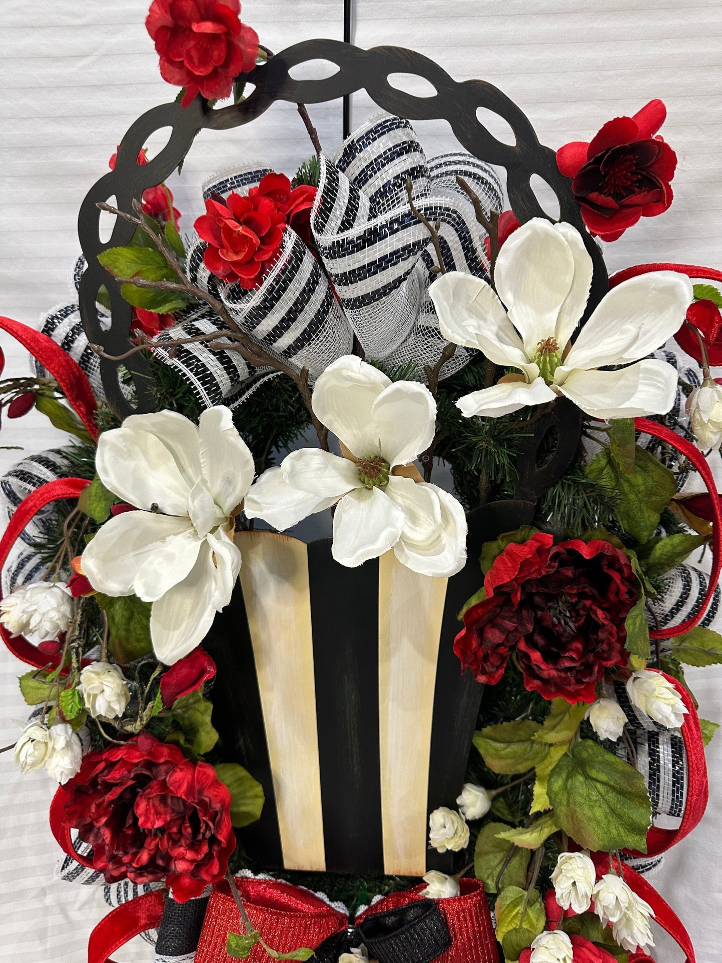 Floral spring basket front door wreath is a perfect gift for mother's day or summer wreath or everyday