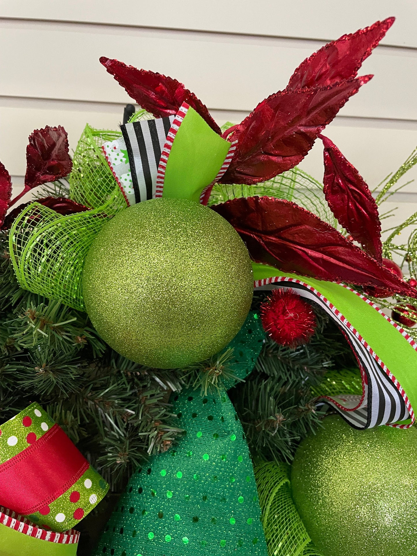 Whimsical Christmas elf in traditional colors is a perfect  front door or porch winter wreath, child's room accessory or holiday gift.