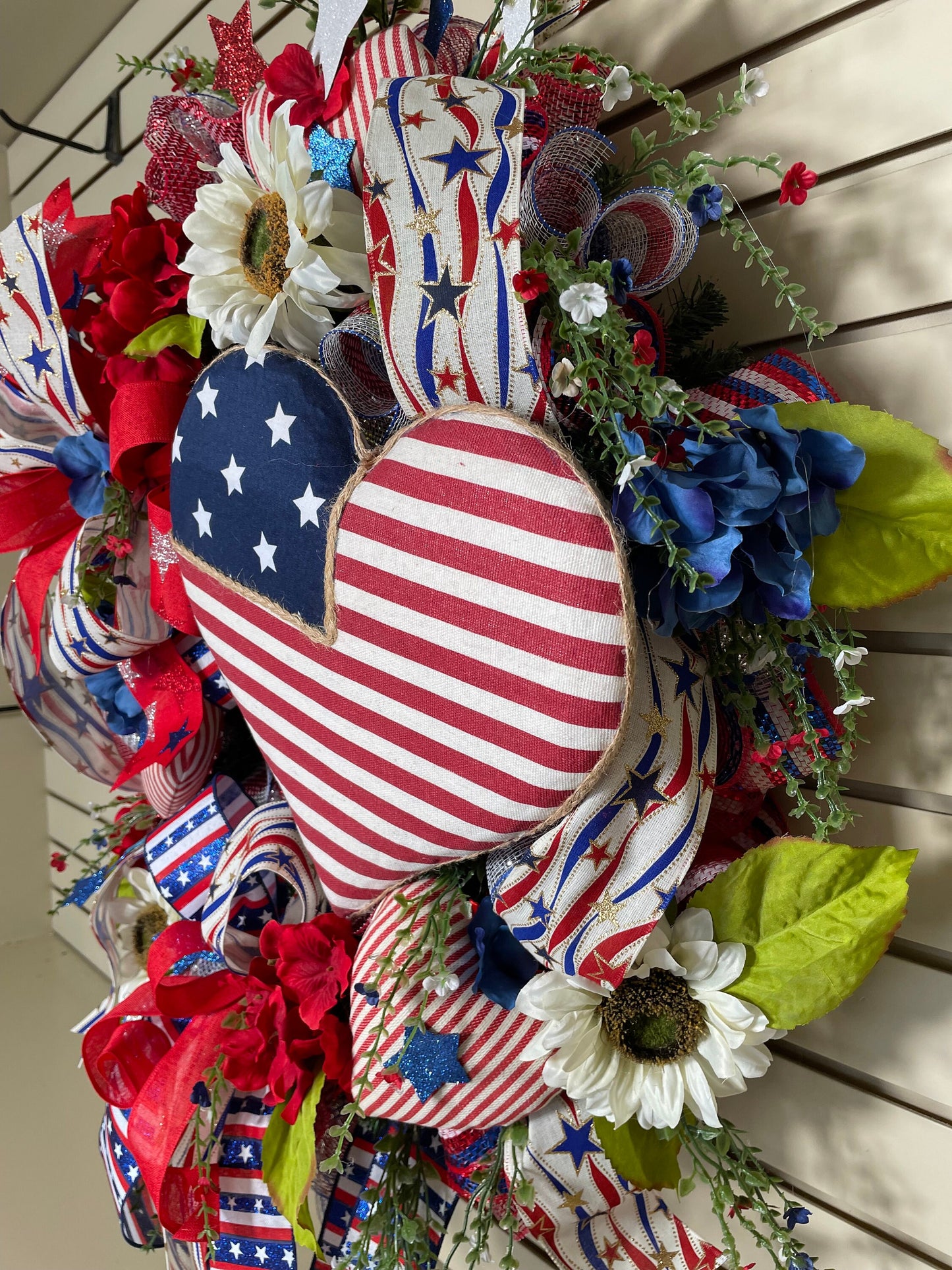 Patriotic 4th of July wreath perfect for Independence Day, Memorial Day decorations or as a gift for a USA military family.