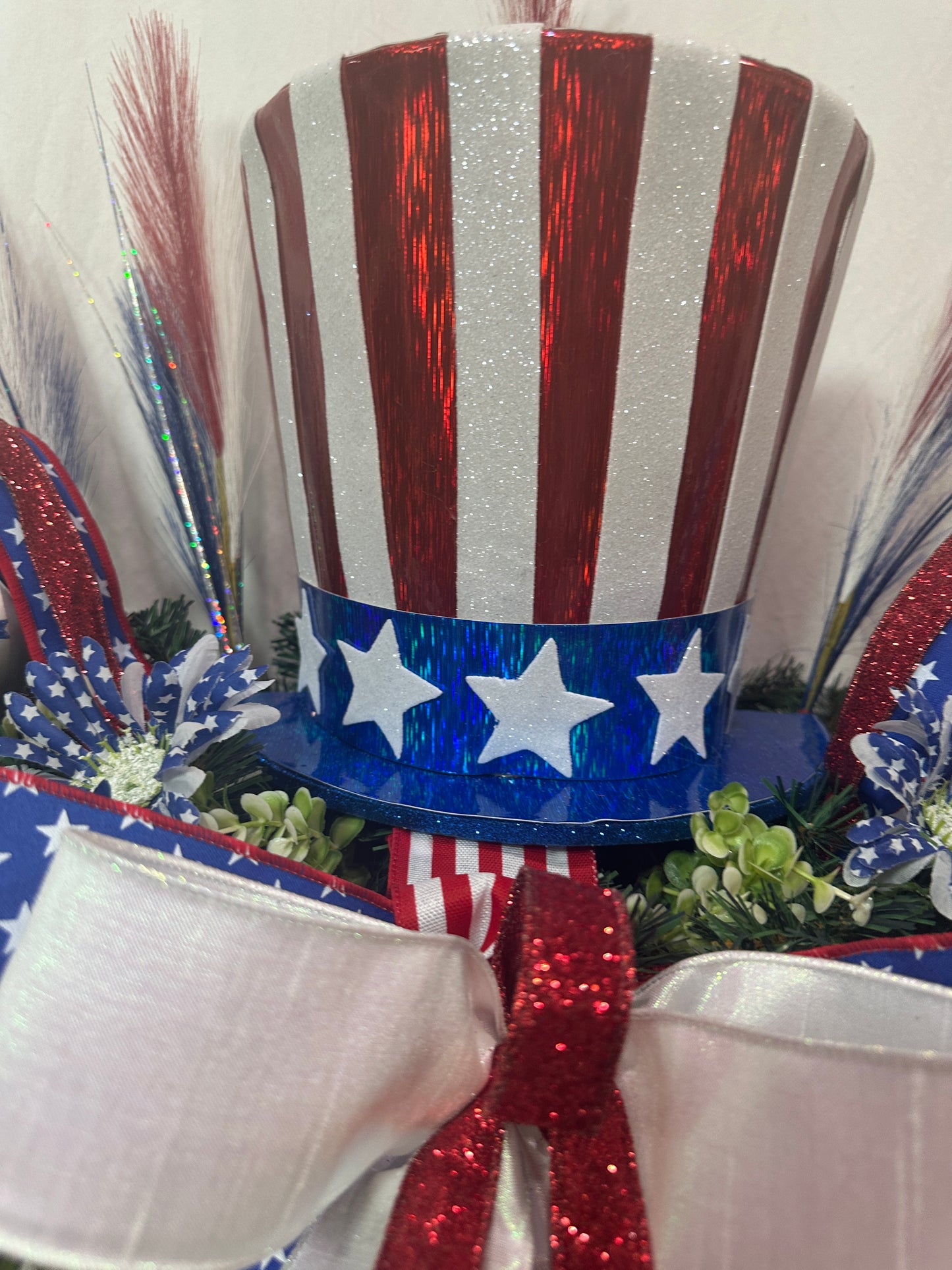 Patriotic Mantel Decor Set – 3-Piece Uncle Sam Hat & Drum