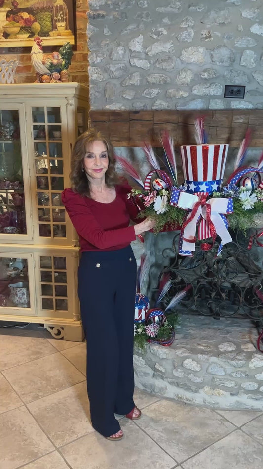 Patriotic Mantel Decor Set – 3-Piece Uncle Sam Hat & Drum